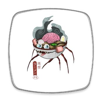 Scary Spider Ramen Bowl Funny Shirt - Square fridge magnet - white - Front