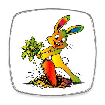 Cartoon Hase mit Karotte Lustiges Osterdesign - Viereckiger Kühlschrankmagnet - Weiß - Vorne