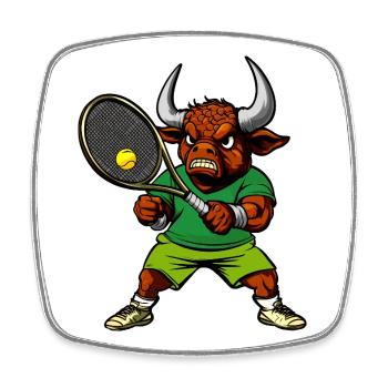 Stier Tennisspieler - Viereckiger Kühlschrankmagnet - Weiß - Vorne