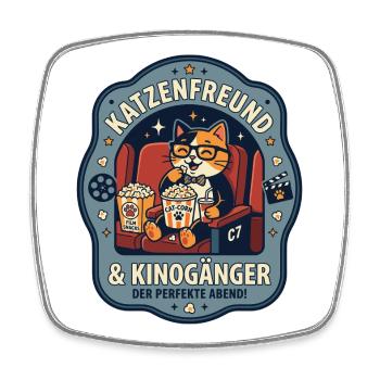 Katzenfreund Kino Abend Humor - Viereckiger Kühlschrankmagnet - Weiß - Vorne