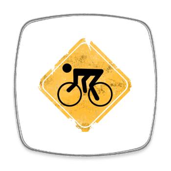 Bicycle symbol on yellow warning sign - Square fridge magnet - white - Front