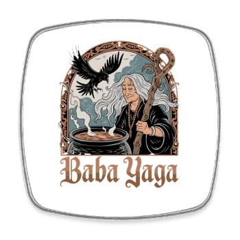  Baba Yaga Slawische Hexe Krähe Kessel Mythologie - Viereckiger Kühlschrankmagnet - Weiß - Vorne