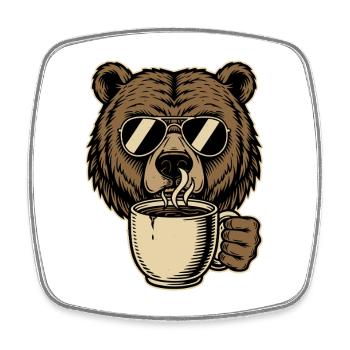 Ours à café à peine réveillé - Magnet carré - blanc - Devant