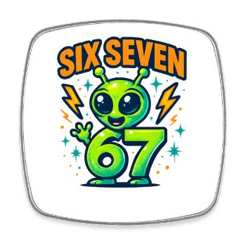 Six Seven 67 Italian Brainrot Alien Humor Lustig - Viereckiger Kühlschrankmagnet - Weiß - Vorne