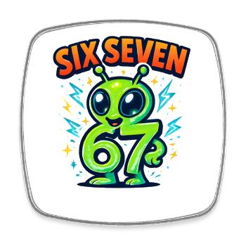 Six Seven 67 Italian Brainrot Alien Humor Lustig - Viereckiger Kühlschrankmagnet - Weiß - Vorne