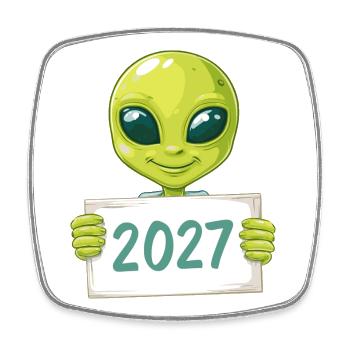 friendly green alien - Square fridge magnet - white - Front
