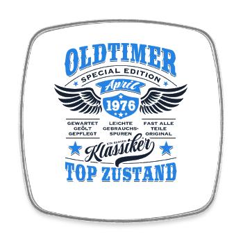 Oldtimer April 1976 - Geburtstag - Geschenk - Viereckiger Kühlschrankmagnet - Weiß - Vorne