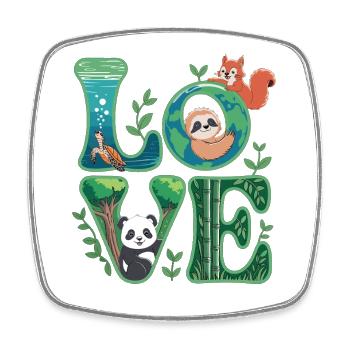 Nature Love Shirt with Panda Sloth - Square fridge magnet - white - Front