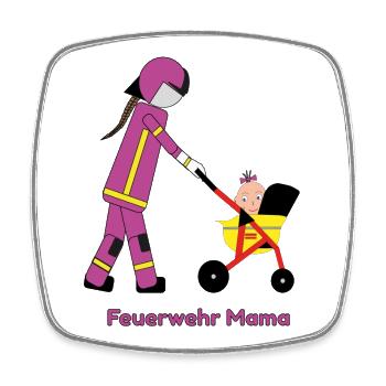Feuerwehr Mama im Einsatz - Viereckiger Kühlschrankmagnet - Weiß - Vorne
