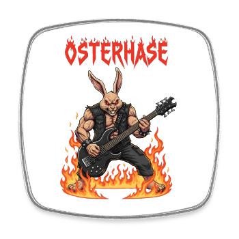 Heavy Metal Osterhase Rocker Ostern Hardcore Hase - Viereckiger Kühlschrankmagnet - Weiß - Vorne