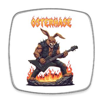 Heavy Metal Osterhase Rocker Ostern Hardcore Hase - Viereckiger Kühlschrankmagnet - Weiß - Vorne