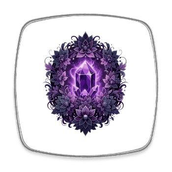 Lila Kristall Lotus Kreis - Viereckiger Kühlschrankmagnet - Weiß - Vorne