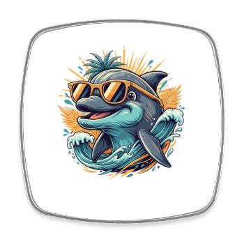 Delfin mit Sonnenbrille Surf-Tropen-Design - Viereckiger Kühlschrankmagnet - Weiß - Vorne