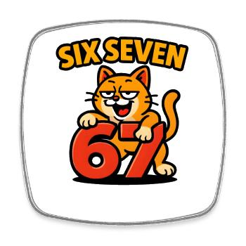 Six Seven Katze 67 Italian Brainrot Humor - Viereckiger Kühlschrankmagnet - Weiß - Vorne