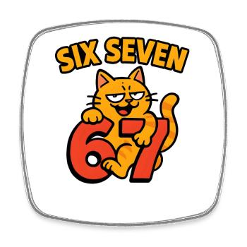 Six Seven Katze 67 Italian Brainrot Humor - Viereckiger Kühlschrankmagnet - Weiß - Vorne