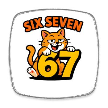 Six Seven Katze 67 Italian Brainrot Humor - Viereckiger Kühlschrankmagnet - Weiß - Vorne
