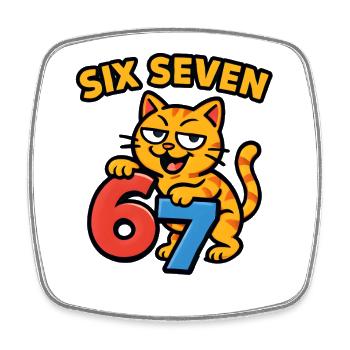 Six Seven Katze 67 Italian Brainrot Humor - Viereckiger Kühlschrankmagnet - Weiß - Vorne