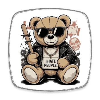 Bad Teddy – I Hate People Bär Design - Viereckiger Kühlschrankmagnet - Weiß - Vorne