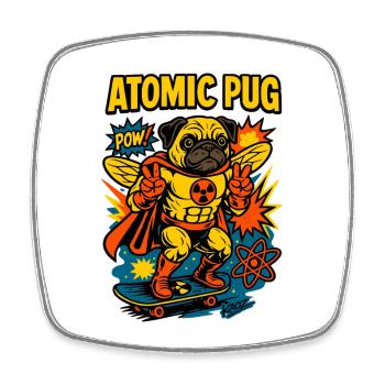 Atomic Pug Hero an Bord - Viereckiger Kühlschrankmagnet - Weiß - Vorne