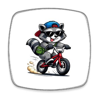 Raton laveur cool à vélo – Vélo drôle - Magnet carré - blanc - Devant