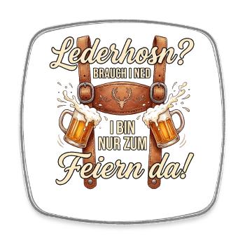 Trachten T-Shirt Herren Trachtenshirt Lederhose - Viereckiger Kühlschrankmagnet - Weiß - Vorne