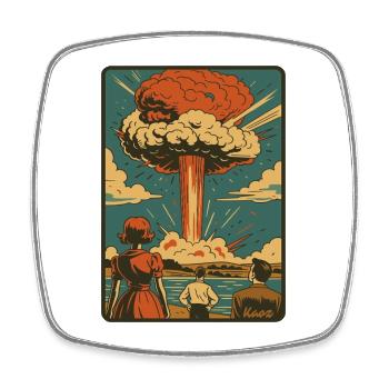 Retro atom explosion mushroom cloud - Square fridge magnet - white - Front