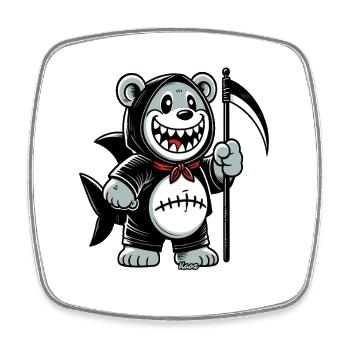 Grinsender Bär mit Sense - Viereckiger Kühlschrankmagnet - Weiß - Vorne