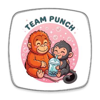 Team Punch Kawaii Baby Monkey Punch - Square fridge magnet - white - Front
