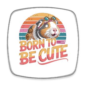 Born To Be Cute Guinea Pig T-Shirt Retro - Square fridge magnet - white - Front