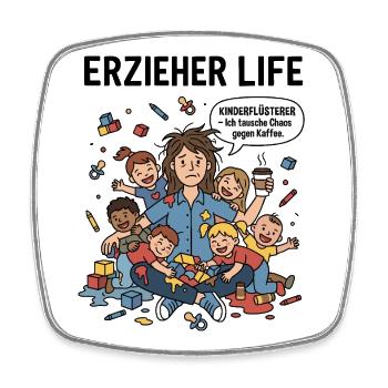 Kaffeechaos mit Kindern - Viereckiger Kühlschrankmagnet - Weiß - Vorne