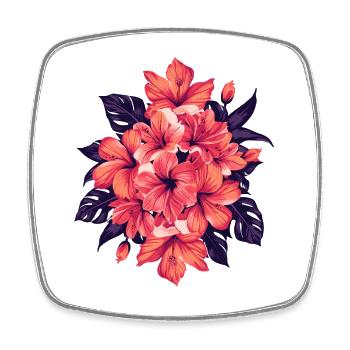 Hibiskus Bouquet in Korallenrot - Viereckiger Kühlschrankmagnet - Weiß - Vorne