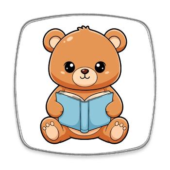 Bear Reding Boot cute Kawaii Readers - Square fridge magnet - white - Front