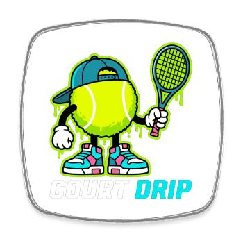Dessin animé sur Court Tennis - Magnet carré - blanc - Devant