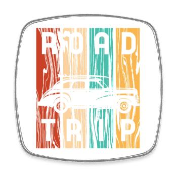 Road Trip Vintage Car Retro Stripes - Square fridge magnet - white - Front