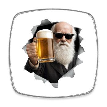Charles Darwin holds a beer - Square fridge magnet - white - Front