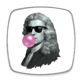 Isaac Newton with chewing gum and sunglasses - Square fridge magnet - white - Front