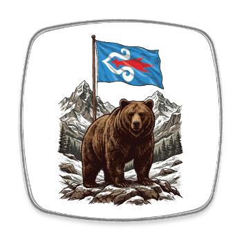 Ainu-Flaggenbär - Viereckiger Kühlschrankmagnet - Weiß - Vorne