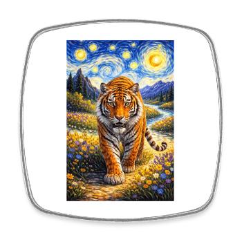 Tiger in the Starry Night Forest - Square fridge magnet - white - Front