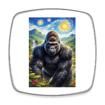 Gorilla im Sternennacht-Dschungel - Viereckiger Kühlschrankmagnet - Weiß - Vorne