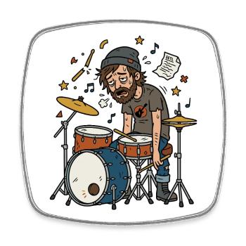 Bateur, fatigué, musicien, humour - Magnet carré - blanc - Devant