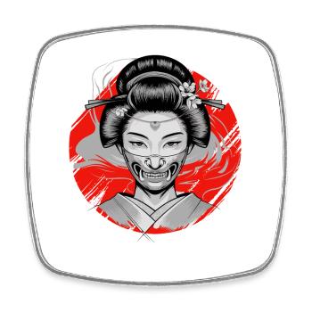  Japanische Geisha Oni Maske Dämonisches Yokai - Viereckiger Kühlschrankmagnet - Weiß - Vorne