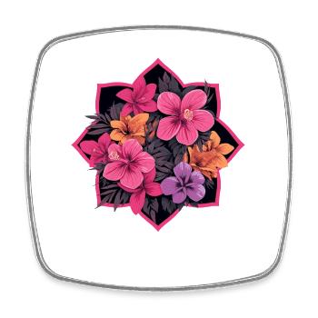 Hibiscus frame in neon pink - Square fridge magnet - white - Front