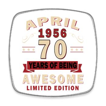 70th Anniversary April 1956 Vintage Gift - Square fridge magnet - white - Front