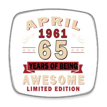 65. Geburtstag Geschenk Mann Oldtimer April 1961 - Viereckiger Kühlschrankmagnet - Weiß - Vorne