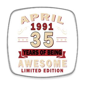 35. Geburtstag Geschenk Mann Original April 1991 - Viereckiger Kühlschrankmagnet - Weiß - Vorne