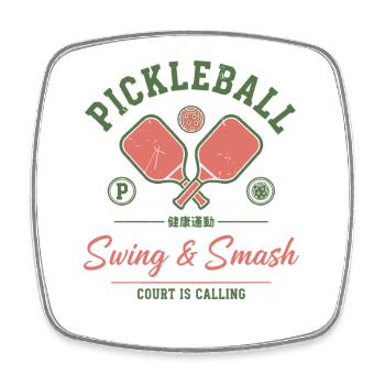 Pickleball Lustiger Schwung und Smash Court - Viereckiger Kühlschrankmagnet - Weiß - Vorne