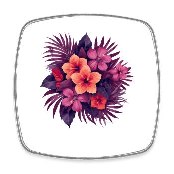 Tropical flowers in purple orange - Square fridge magnet - white - Front