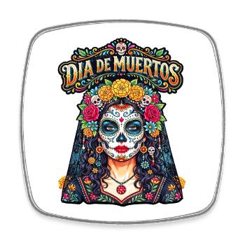 Tête de mort mexicaine sugar skull crâne fleurs - Magnet carré - blanc - Devant