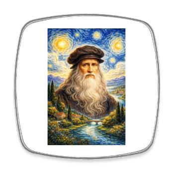 Léonard de Vinci, Nuit étoilée - Magnet carré - blanc - Devant