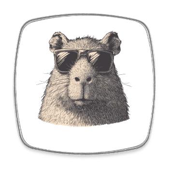 Capybara avec lunettes de soleil – Dessin vintage - Magnet carré - blanc - Devant